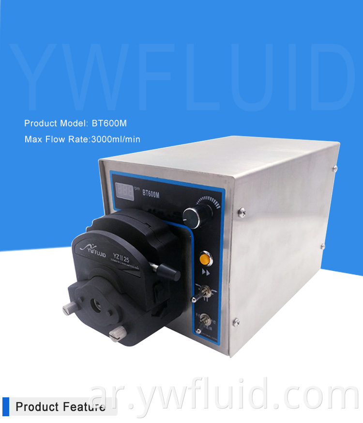 ywfluid الصناعية التدفق الكبير DC المضخة التمعجية مع رأس تام وأنابيب